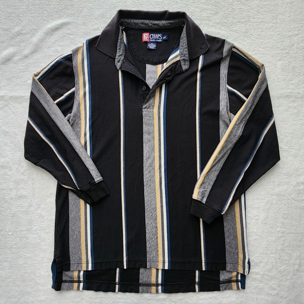 Chaps Ralph Lauren Polo Shirt‎ Mens Small Black Striped Long Sleeve Rugby Preppy